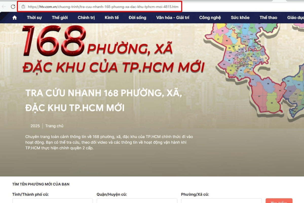 Hướng dẫn tra cứu địa chỉ mới sau sáp nhập kênh HTV